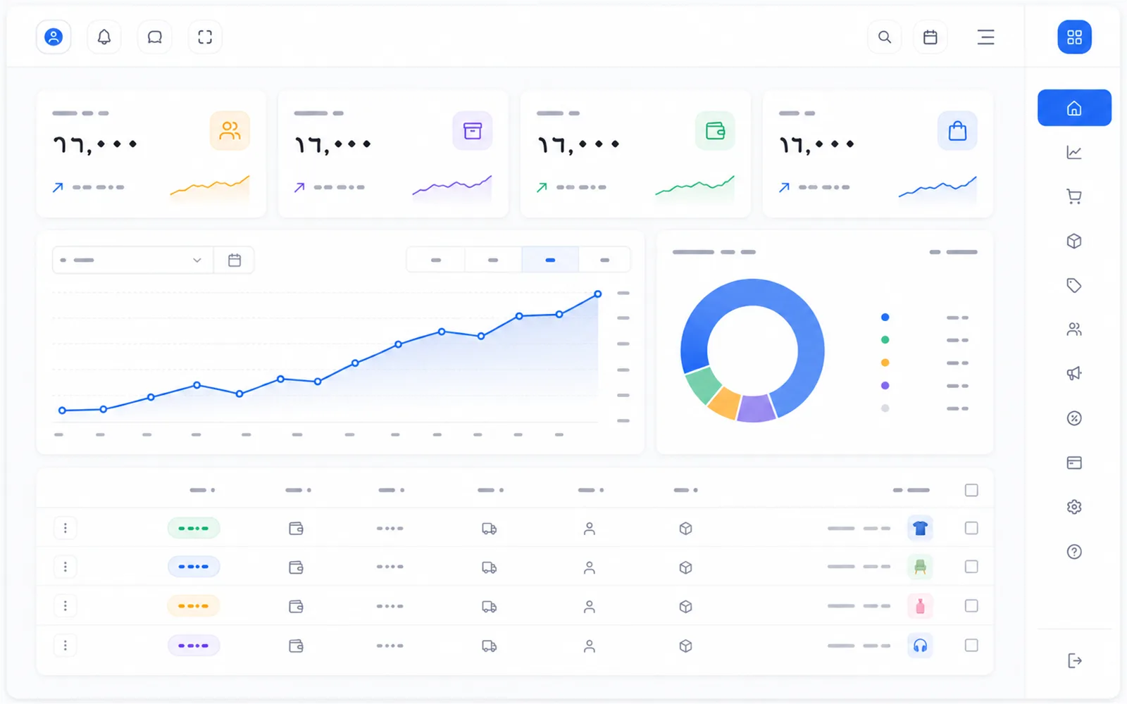 Panneau de contrôle Aswakly Stores avec une interface en arabe : fiches statistiques pour les commandes du jour, les revenus et les taux de confirmation, un graphique des ventes et un tableau des commandes récentes avec des statuts colorés
